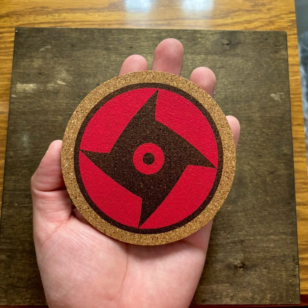 Naruto Shisui Mangekyou Sharingan Laser Engraved Painted Cork Coaster